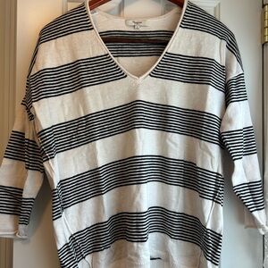 Madewell Black and White Striped V-Neck Sweatshirt